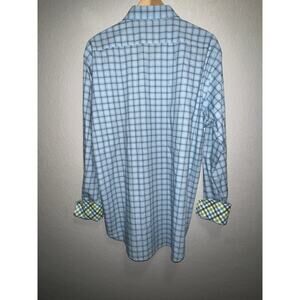 THOMAS DEAN MEN'S SIZE XL BLUE WHITE PLAID LONG SLEEVE BUTTON UP SHIRT